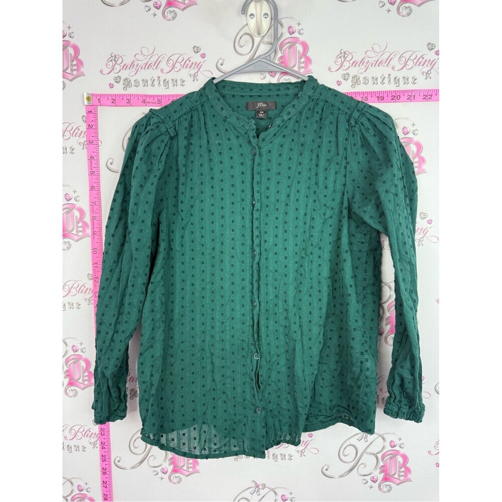 J. Crew shirt Emerald Green Swiss Dot Button-Down Blouse